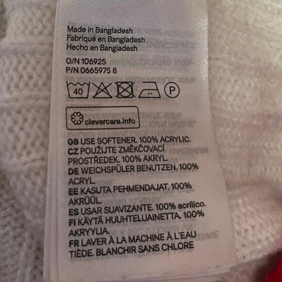 Divided by H&M White Red Long Sleeve Ribbed Knit V Neck Cropped Sweater Top S - Picture 4 of 4